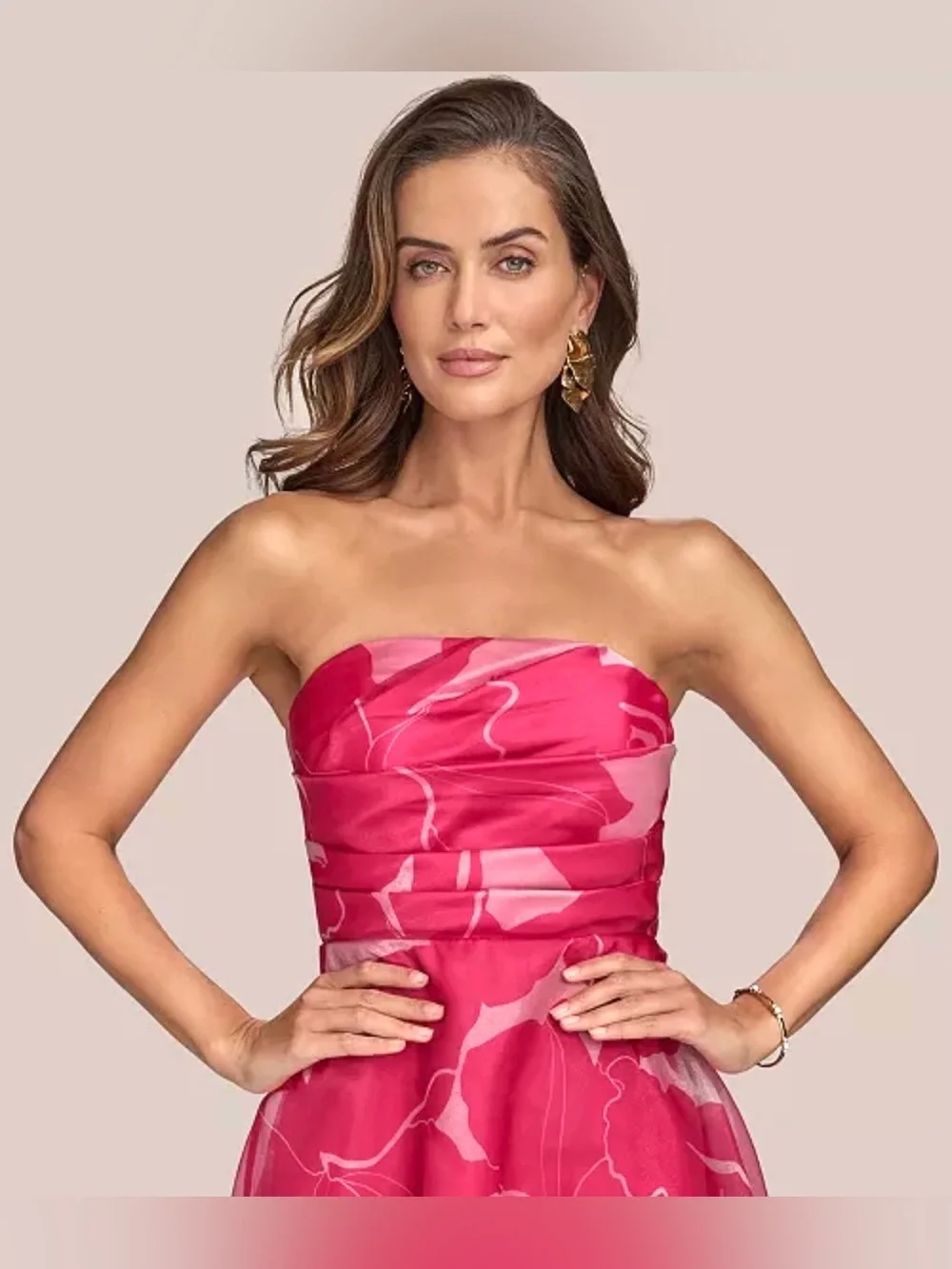NWT Donna Karan New York Printed Strapless Floral Maxi Ball Flowy Gown_6